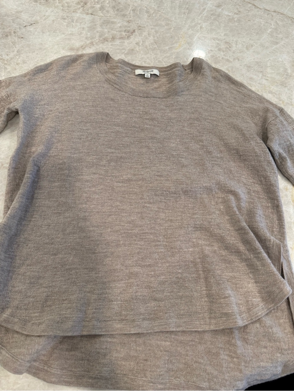Madewell Taupe Crewneck Layered-Hem Sweater